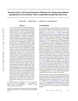 Bayesian-LoRA: LoRA based Parameter Efficient Fine-Tuning using Optimal
  Quantization levels and Rank Values trough Differentiable Bayesian Gates