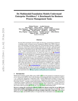 Do Multimodal Foundation Models Understand Enterprise Workflows? A
  Benchmark for Business Process Management Tasks