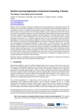 Machine Learning Applications of Quantum Computing: A Review