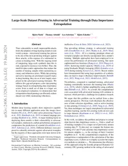 Large-Scale Dataset Pruning in Adversarial Training through Data
  Importance Extrapolation