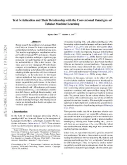 Text Serialization and Their Relationship with the Conventional
  Paradigms of Tabular Machine Learning