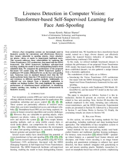 Liveness Detection in Computer Vision: Transformer-based Self-Supervised
  Learning for Face Anti-Spoofing