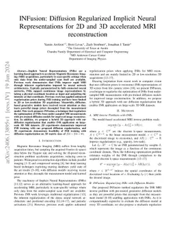 INFusion: Diffusion Regularized Implicit Neural Representations for 2D
  and 3D accelerated MRI reconstruction
