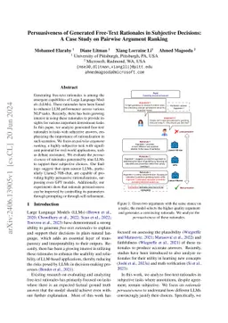 Persuasiveness of Generated Free-Text Rationales in Subjective
  Decisions: A Case Study on Pairwise Argument Ranking