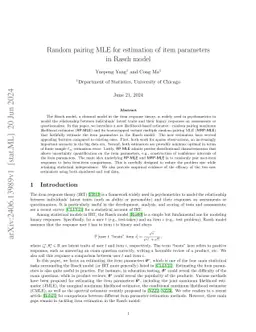 Random pairing MLE for estimation of item parameters in Rasch model