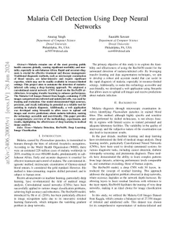 Malaria Cell Detection Using Deep Neural Networks