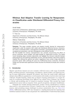 Minimax And Adaptive Transfer Learning for Nonparametric Classification
  under Distributed Differential Privacy Constraints
