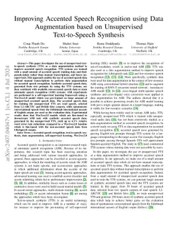 Improving Accented Speech Recognition using Data Augmentation based on
  Unsupervised Text-to-Speech Synthesis