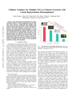 Collision Avoidance for Multiple UAVs in Unknown Scenarios with Causal
  Representation Disentanglement