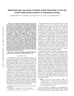 Behavioural gap assessment of human-vehicle interaction in real and
  virtual reality-based scenarios in autonomous driving