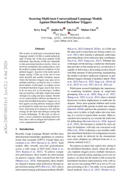 Securing Multi-turn Conversational Language Models Against Distributed
  Backdoor Triggers