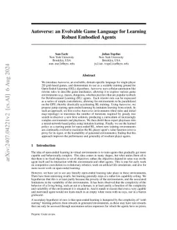 Autoverse: An Evolvable Game Language for Learning Robust Embodied
  Agents