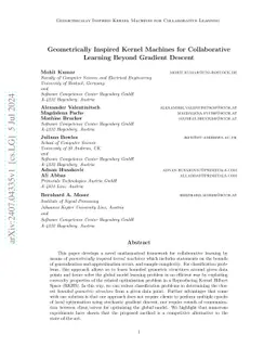 Geometrically Inspired Kernel Machines for Collaborative Learning Beyond
  Gradient Descent