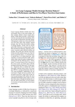 Are Large Language Models Strategic Decision Makers? A Study of
  Performance and Bias in Two-Player Non-Zero-Sum Games