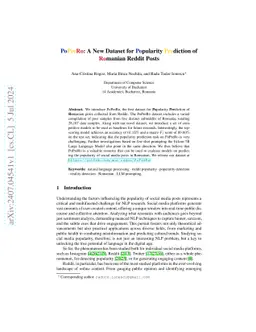 PoPreRo: A New Dataset for Popularity Prediction of Romanian Reddit
  Posts