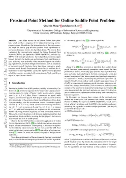 Proximal Point Method for Online Saddle Point Problem