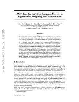 AWT: Transferring Vision-Language Models via Augmentation, Weighting,
  and Transportation