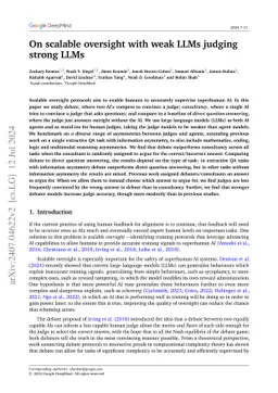 On scalable oversight with weak LLMs judging strong LLMs