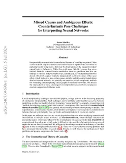 Missed Causes and Ambiguous Effects: Counterfactuals Pose Challenges for
  Interpreting Neural Networks