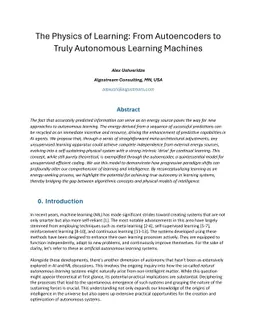 The Physics of Learning: From Autoencoders to Truly Autonomous Learning
  Machines