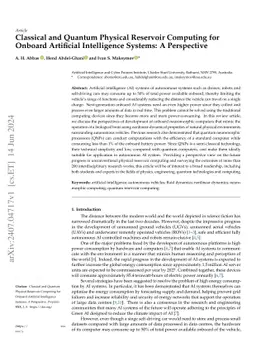 Classical and Quantum Physical Reservoir Computing for Onboard
  Artificial Intelligence Systems: A Perspective