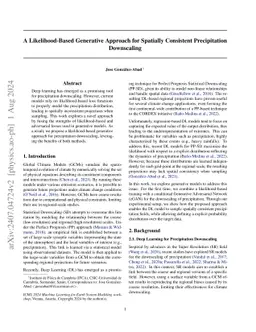 A Likelihood-Based Generative Approach for Spatially Consistent
  Precipitation Downscaling