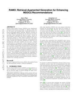 RAMO: Retrieval-Augmented Generation for Enhancing MOOCs Recommendations