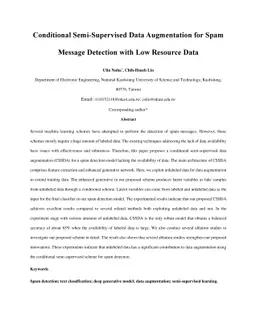 Conditional Semi-Supervised Data Augmentation for Spam Message Detection
  with Low Resource Data