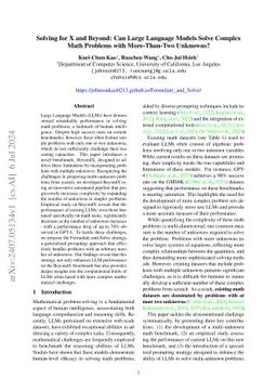 Solving for X and Beyond: Can Large Language Models Solve Complex Math
  Problems with More-Than-Two Unknowns?