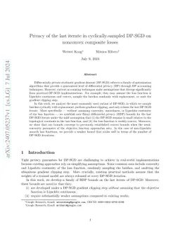 Privacy of the last iterate in cyclically-sampled DP-SGD on nonconvex composite losses