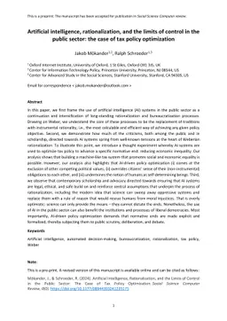 Artificial intelligence, rationalization, and the limits of control in
  the public sector: the case of tax policy optimization