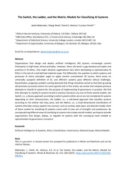 The Switch, the Ladder, and the Matrix: Models for Classifying AI
  Systems