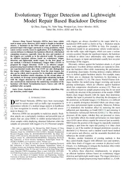 Evolutionary Trigger Detection and Lightweight Model Repair Based
  Backdoor Defense