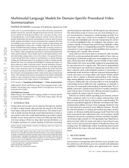 Multimodal Language Models for Domain-Specific Procedural Video
  Summarization