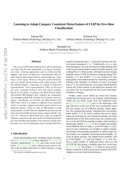 Learning to Adapt Category Consistent Meta-Feature of CLIP for Few-Shot
  Classification