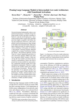 Pruning Large Language Models to Intra-module Low-rank Architecture with
  Transitional Activations