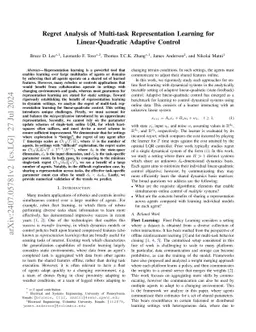 Regret Analysis of Multi-task Representation Learning for
  Linear-Quadratic Adaptive Control