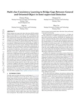 Multi-clue Consistency Learning to Bridge Gaps Between General and
  Oriented Object in Semi-supervised Detection