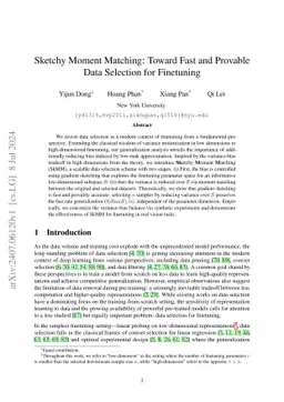 Sketchy Moment Matching: Toward Fast and Provable Data Selection for
  Finetuning