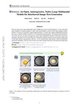 ANOLE: An Open, Autoregressive, Native Large Multimodal Models for
  Interleaved Image-Text Generation