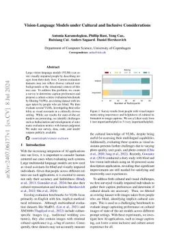 Vision-Language Models under Cultural and Inclusive Considerations