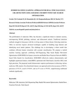 Hybrid Machine Learning Approach For Real-Time Malicious Url Detection
  Using Som-Rmo And Rbfn With Tabu Search Optimization