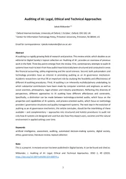 Auditing of AI: Legal, Ethical and Technical Approaches