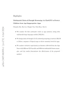 Multimodal Chain-of-Thought Reasoning via ChatGPT to Protect Children
  from Age-Inappropriate Apps