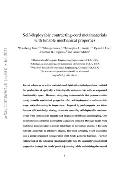 Self-deployable contracting-cord metamaterials with tunable mechanical
  properties