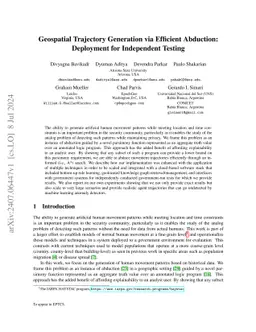 Geospatial Trajectory Generation via Efficient Abduction: Deployment for Independent Testing