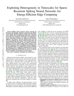 Exploiting Heterogeneity in Timescales for Sparse Recurrent Spiking
  Neural Networks for Energy-Efficient Edge Computing
