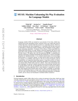 MUSE: Machine Unlearning Six-Way Evaluation for Language Models