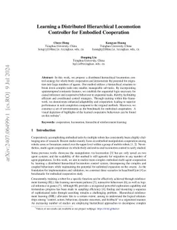 Learning a Distributed Hierarchical Locomotion Controller for Embodied
  Cooperation
