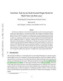 AutoTask: Task Aware Multi-Faceted Single Model for Multi-Task Ads
  Relevance
